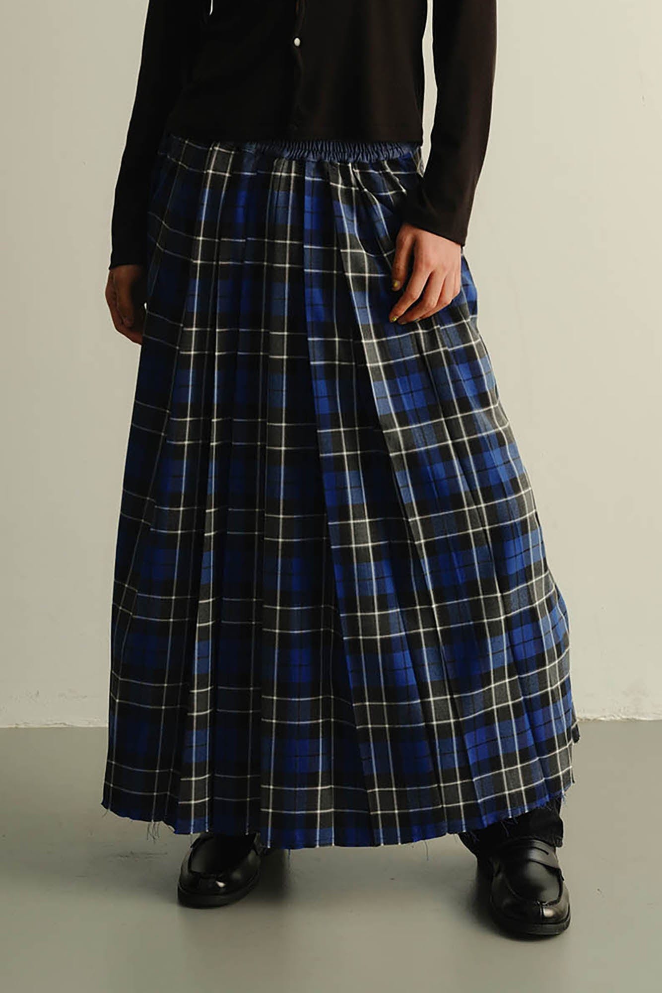 KADAKADA Paneled Reversible Plaid Raw-Edge Maxi Skirt