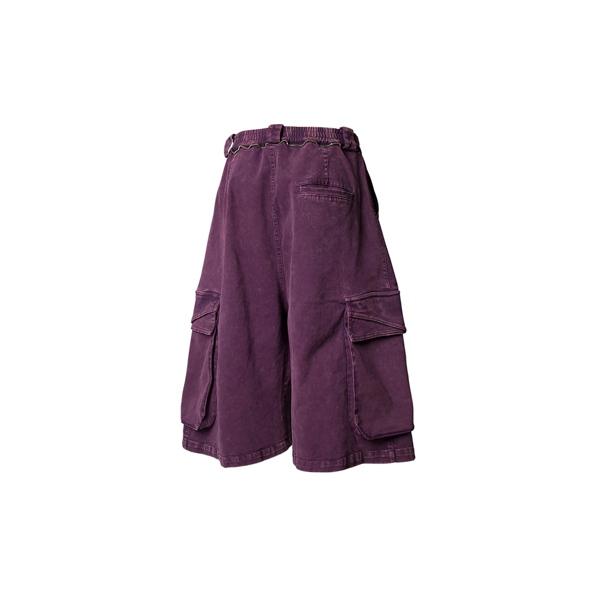 RELABEL Detachable Scarf Washed Multi-Pocket Wide-Leg Shorts