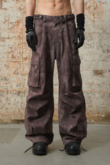 RELABEL Mini Checker Multi-Pocket Strap Pleated Cargo Pants Red