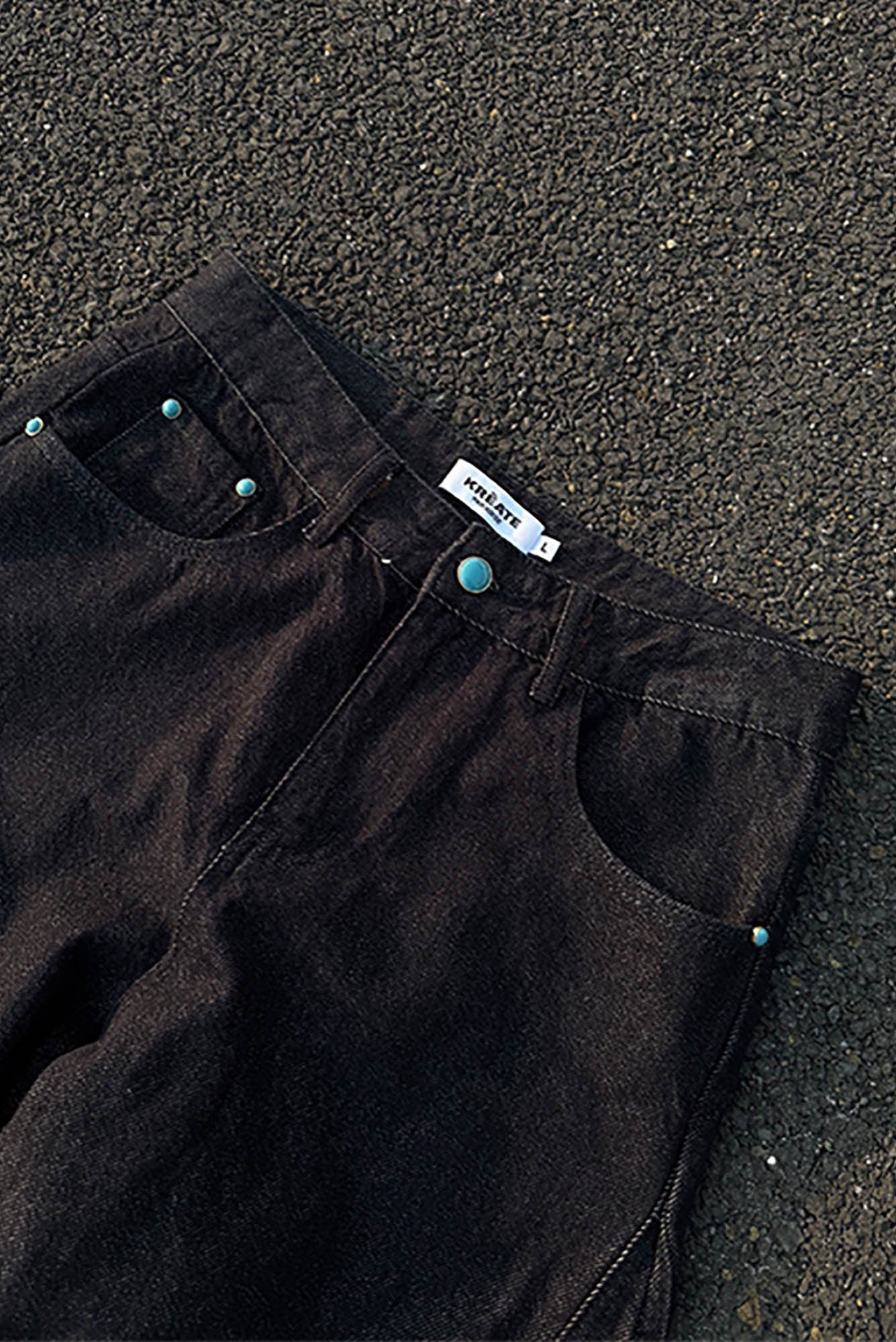 KREATE Reversed Panel Turquoise Rivet Jeans