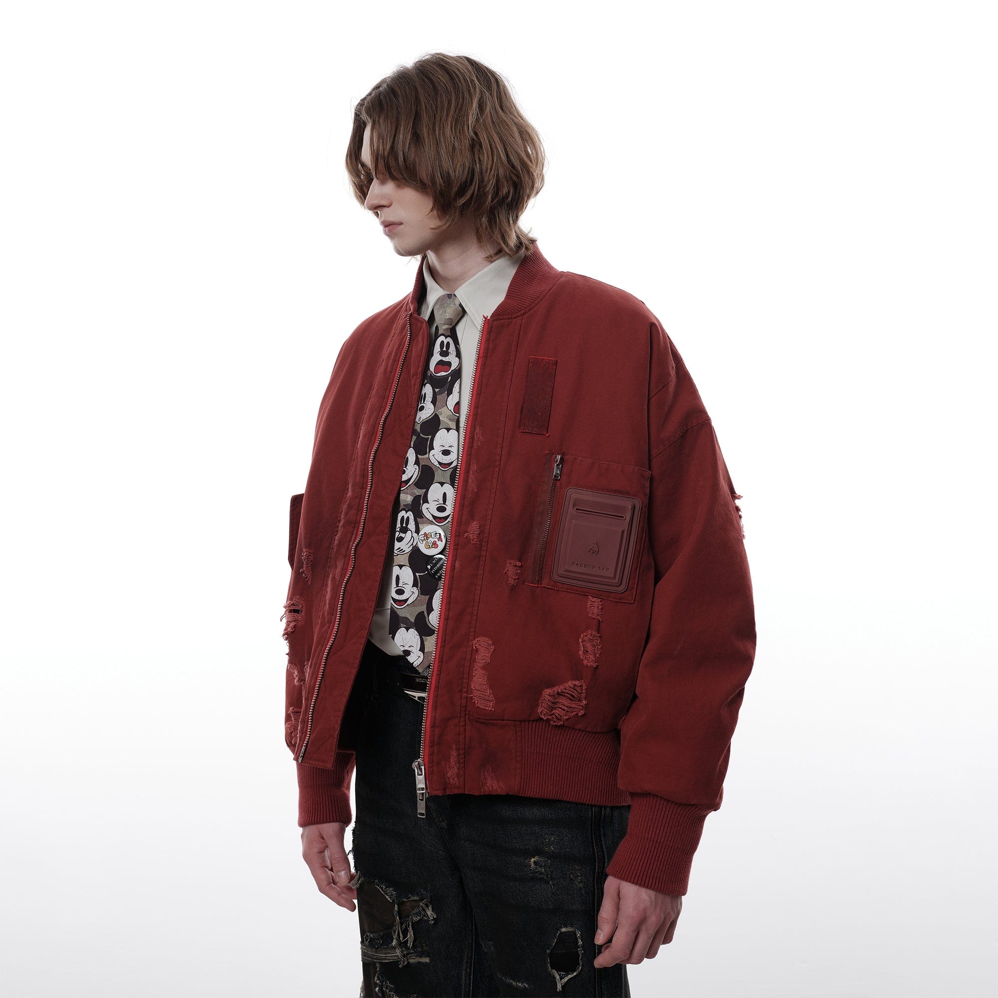 FACEONLAB Ripped MA-1 Jacket Red