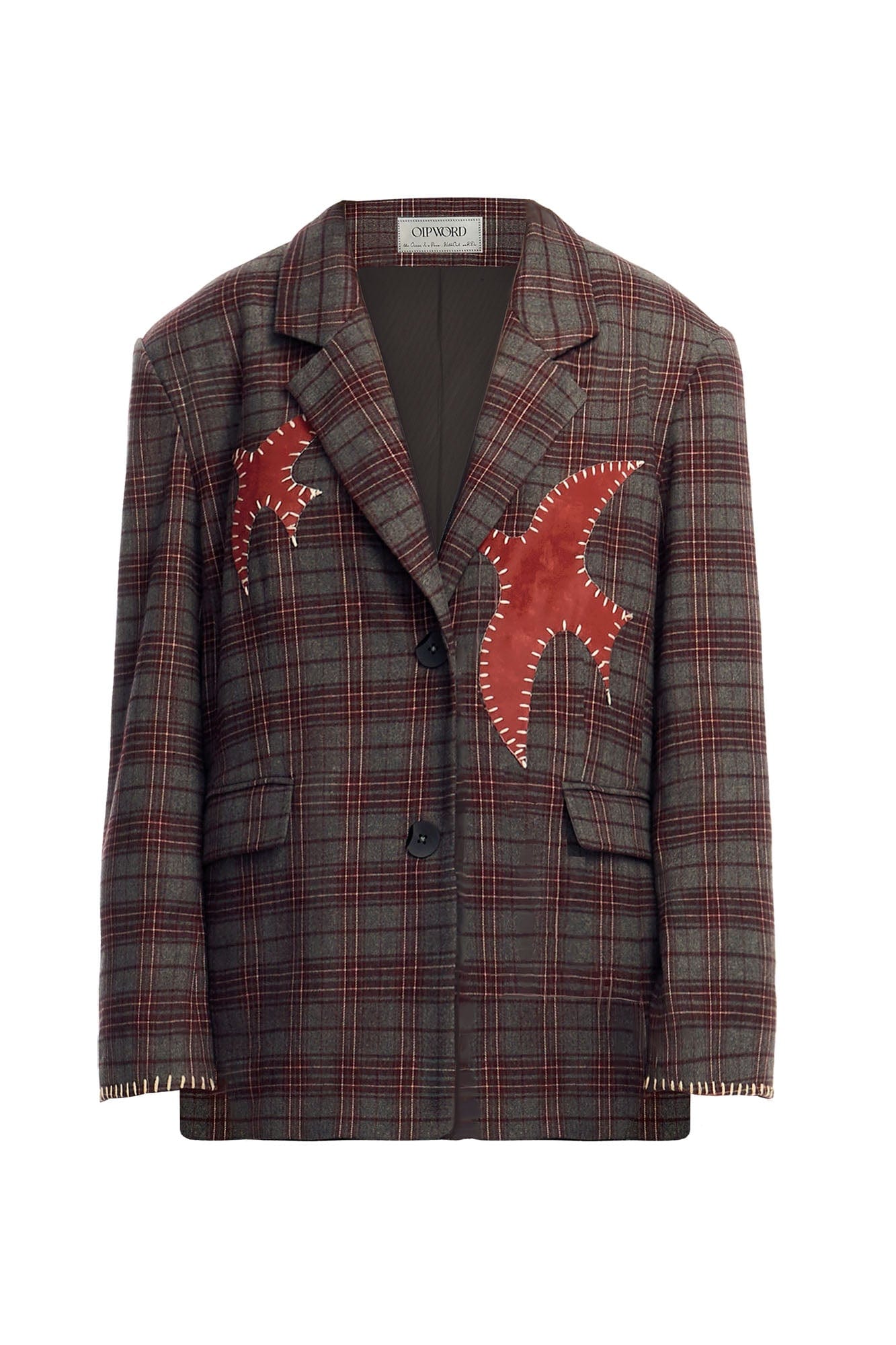 OIPWORD Retro Birds Patchwork Plaid Blazer