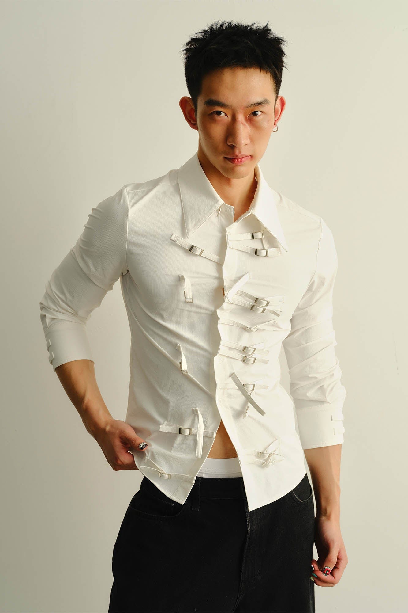 KADAKADA Asymmetrical Multi-Buckle Tailored Fit Shirt