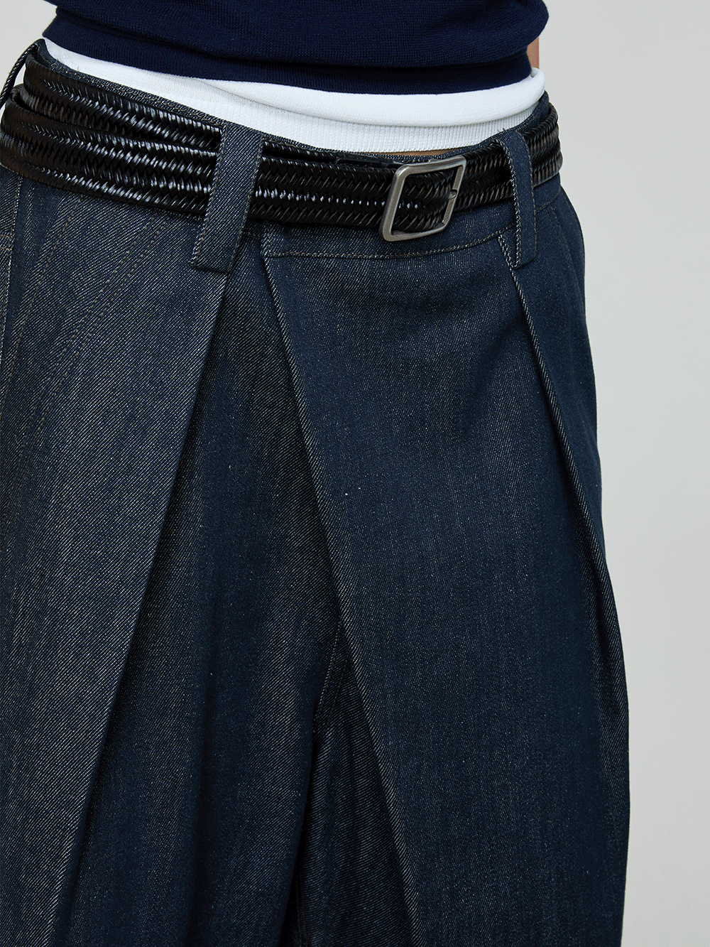 OPICLOTH Washed Asymmetric Fly Pleated Denim Shorts