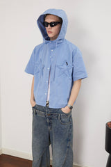 ASSEEN Star Patchwork Hooded Half Shirt