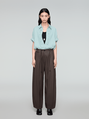OPICLOTH Retro Pintuck Ruffle Modal Blend Half Shirt