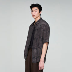 OPICLOTH Retro Textured Leaf Full-Print Half Shirt