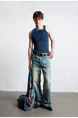 LEONSENSE Raw Edge Washed Flared Jeans