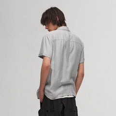ILNya Nieternite Nifutur Stripe Crinkled Spliced Layered Collar T-Shirt Silver
