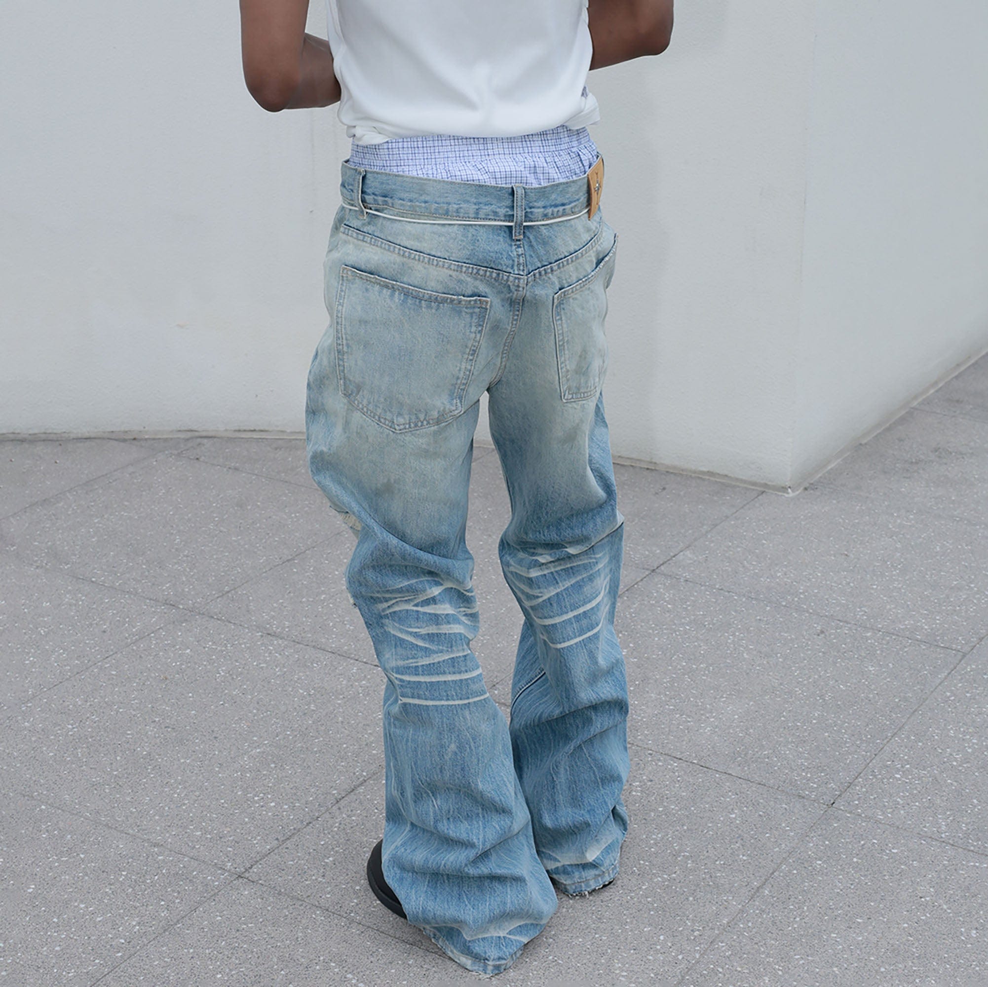 STEEPC Dirty Fit Distressed Flared Jeans