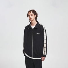 BONELESS Contrasted Striped Faux Suede Jacket