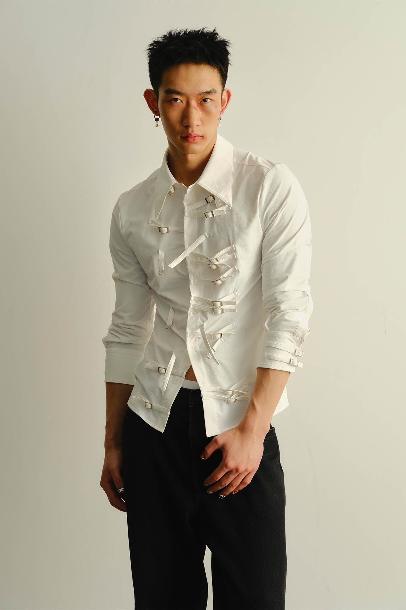 KADAKADA Asymmetrical Multi-Buckle Tailored Fit Shirt