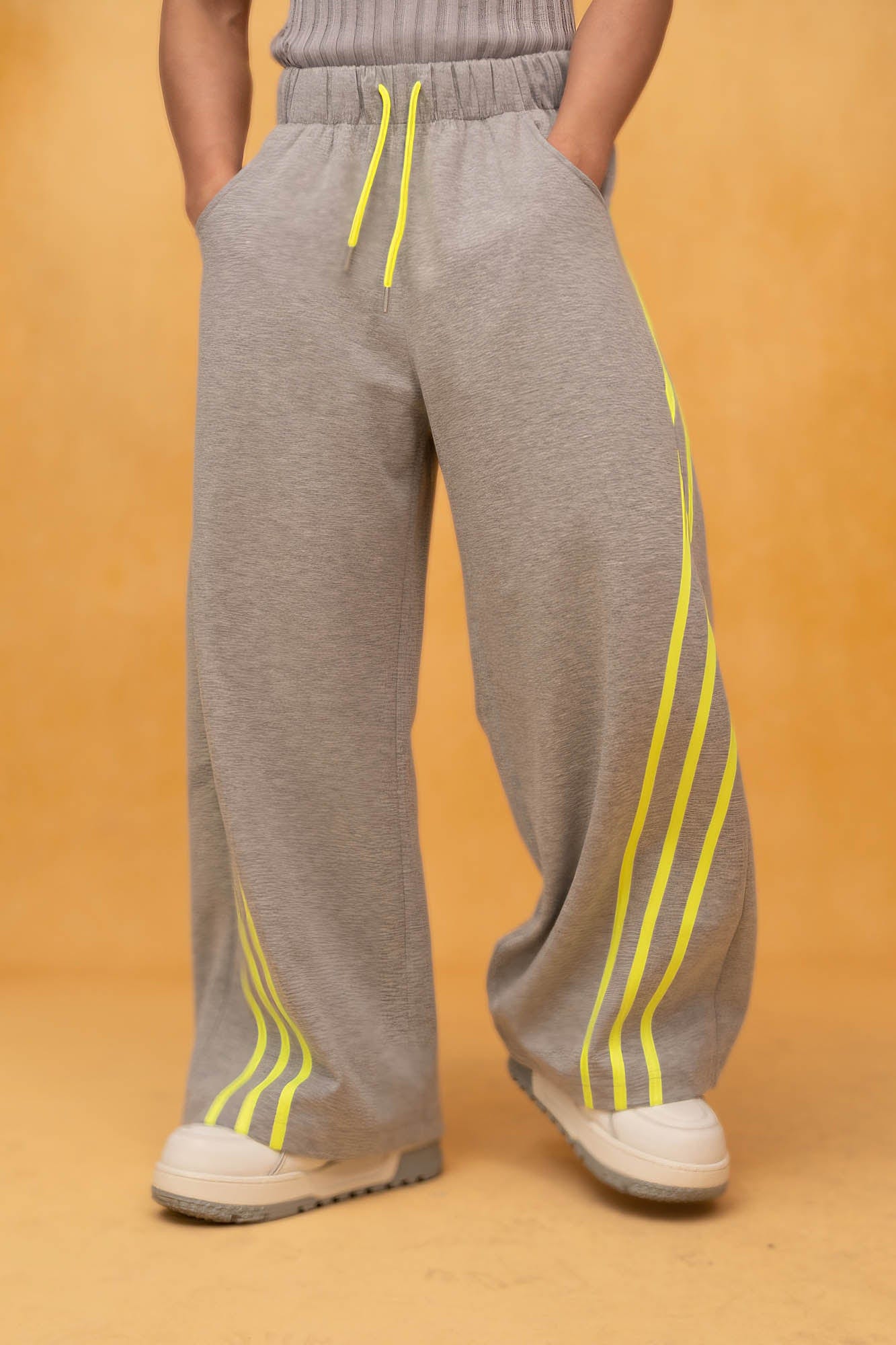 CLP Slanted-Stripe Wide-Leg Drawstring Sweatpants
