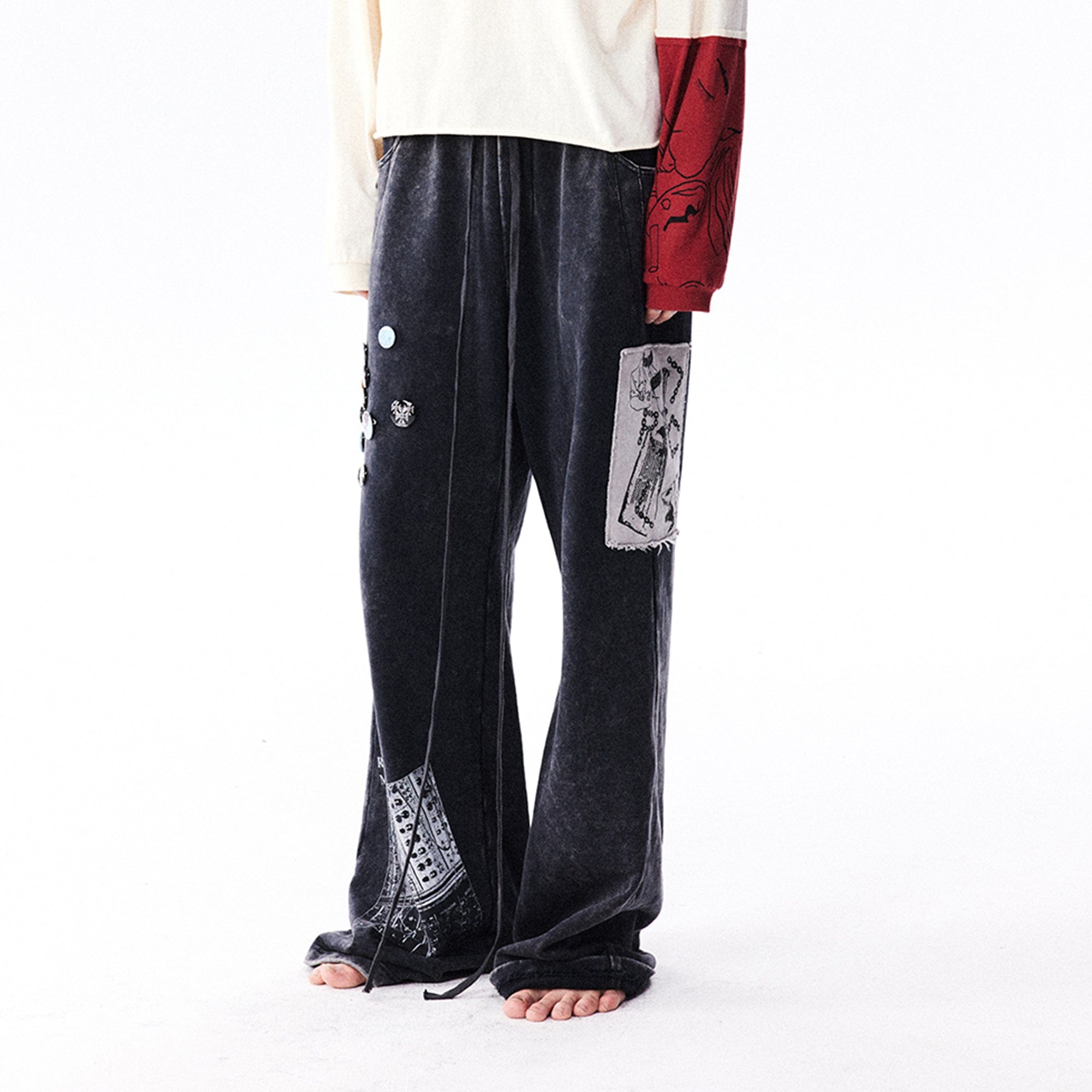RICHILL Washed Badge Patchwork Pants