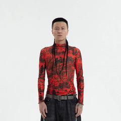 RTVG Calligraphy Full-Print Turtleneck Slim L/S Tee