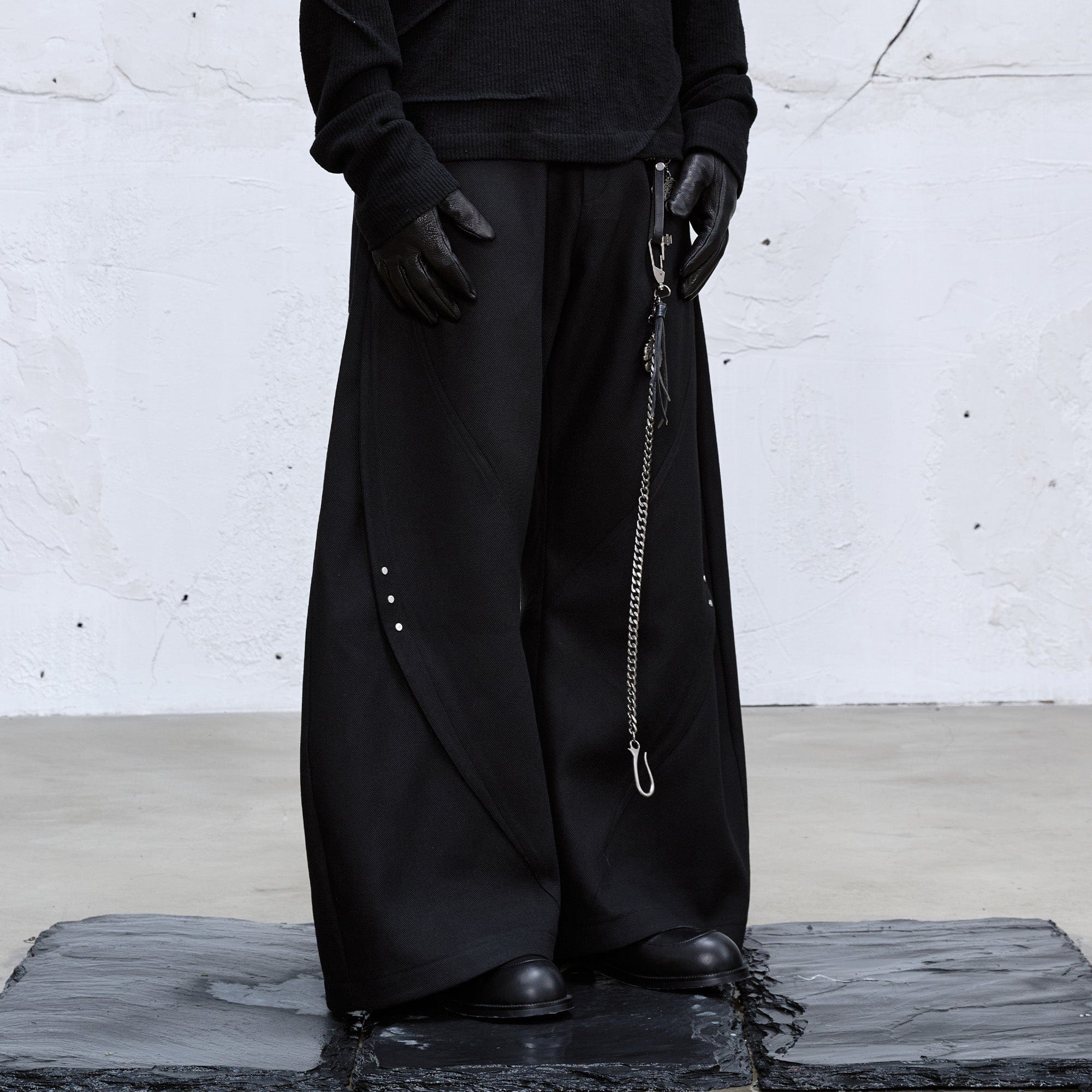 CATSSTAC Curved Draped Wide-Leg Trousers