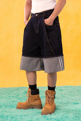 CLP Folded-Hem Spliced Denim Shorts