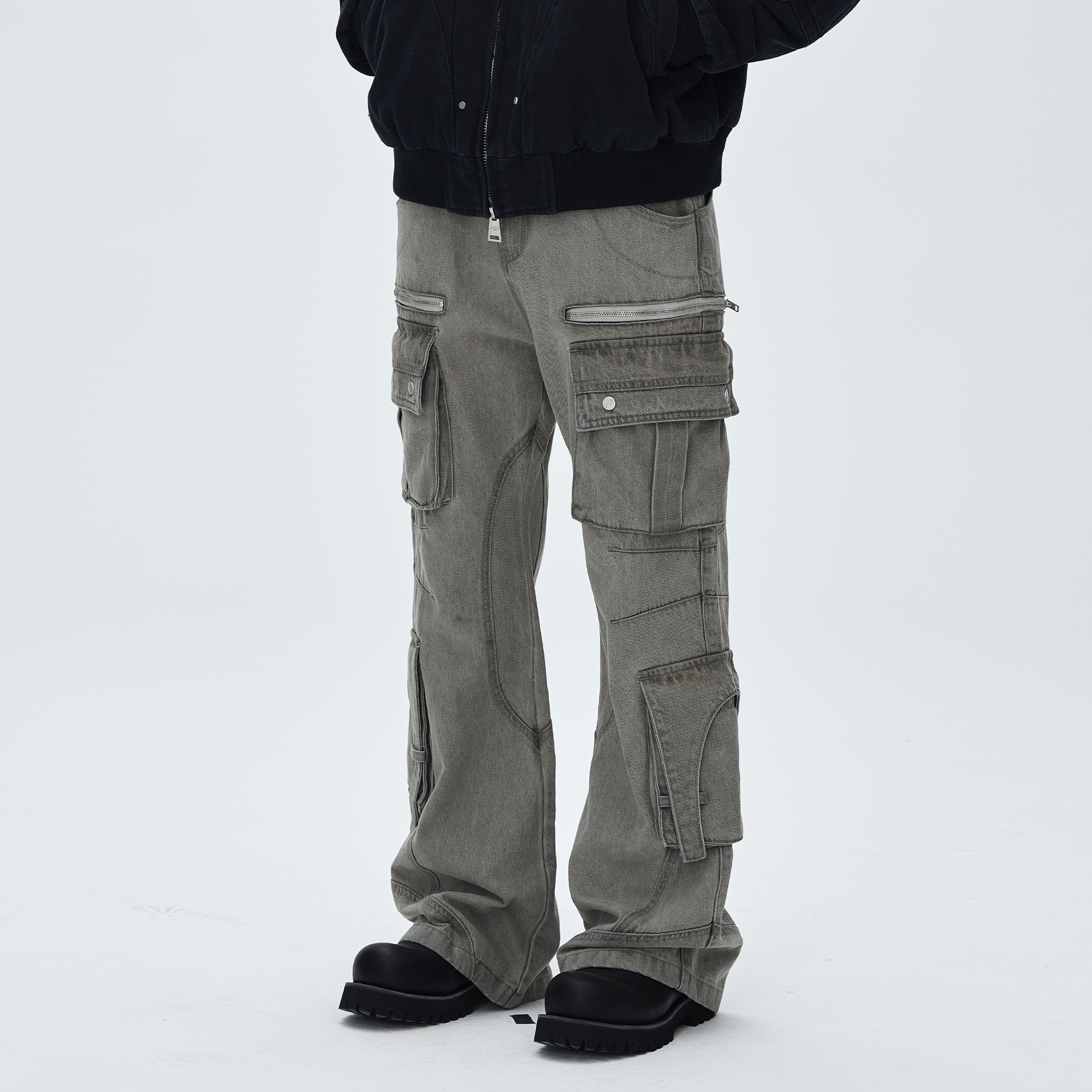 CATSSTAC Washed Multi-Pocket Utility Straight-Leg Jeans