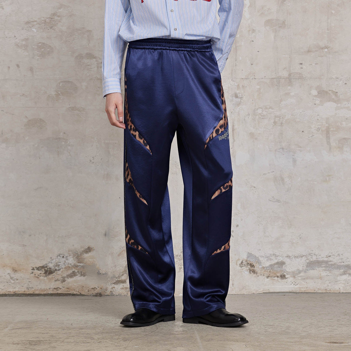 FACEONLAB Diamond Leopard-Spliced Satin Pants