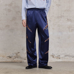 FACEONLAB Diamond Leopard-Spliced Satin Pants