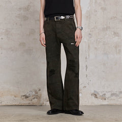 FACEONLAB Ripped Cracked Straight-Leg Pant