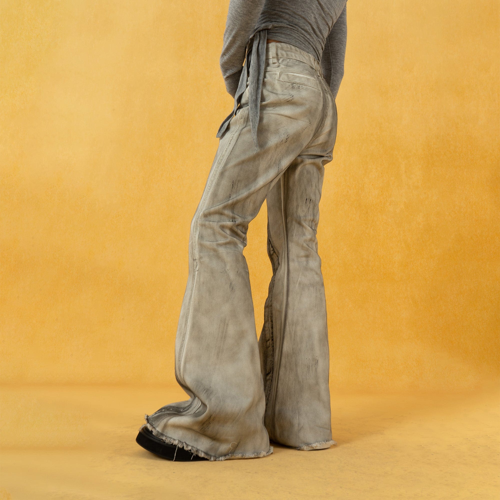 CLP Spliced Distressed Raw Edge Flared Jeans