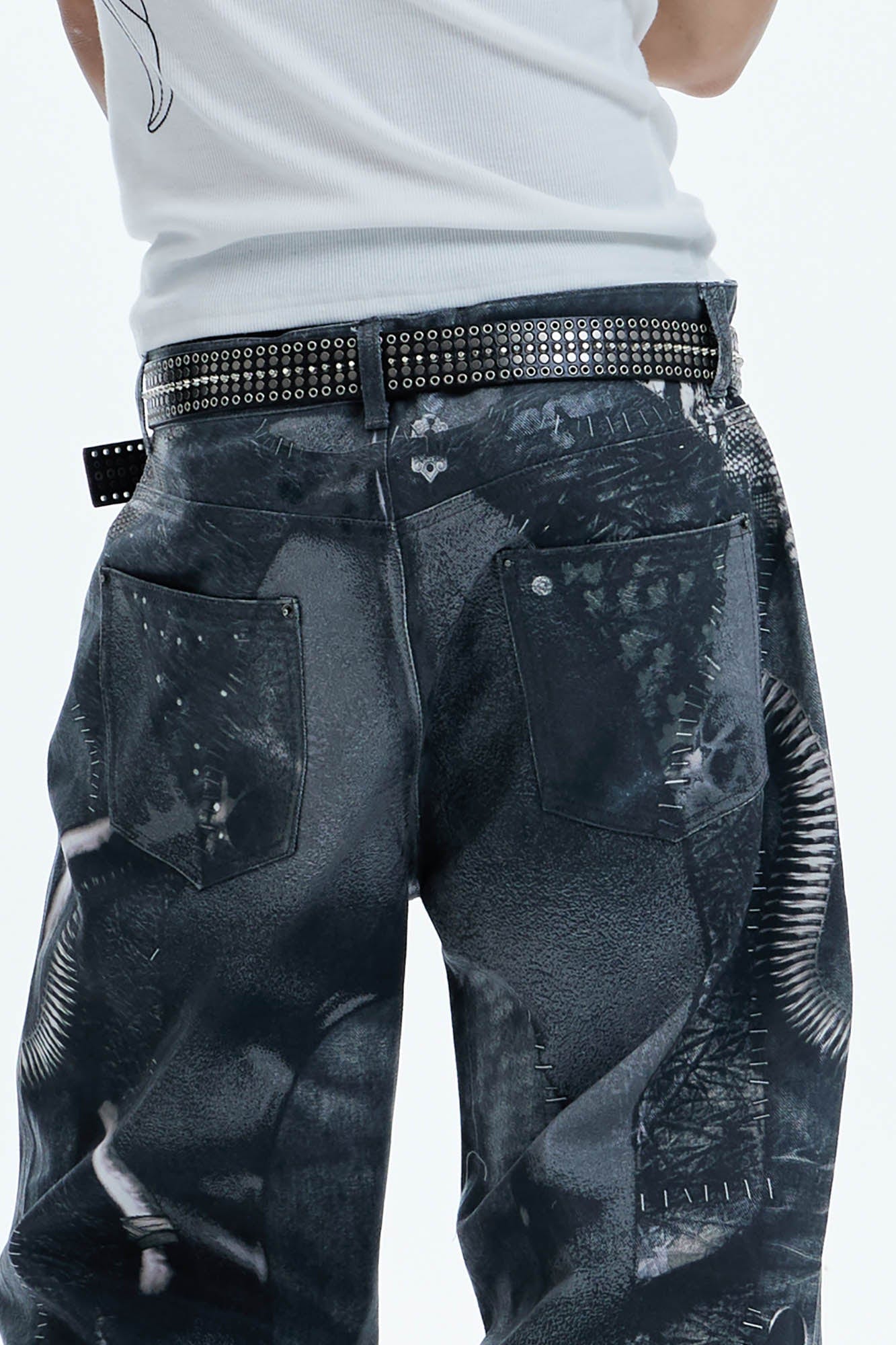 DND4DES Industrial Pipe Lace-Up Graphic Baggy Jeans