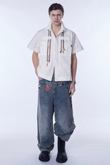 ASSEEN Cord Tassel Pocket Half Shirt