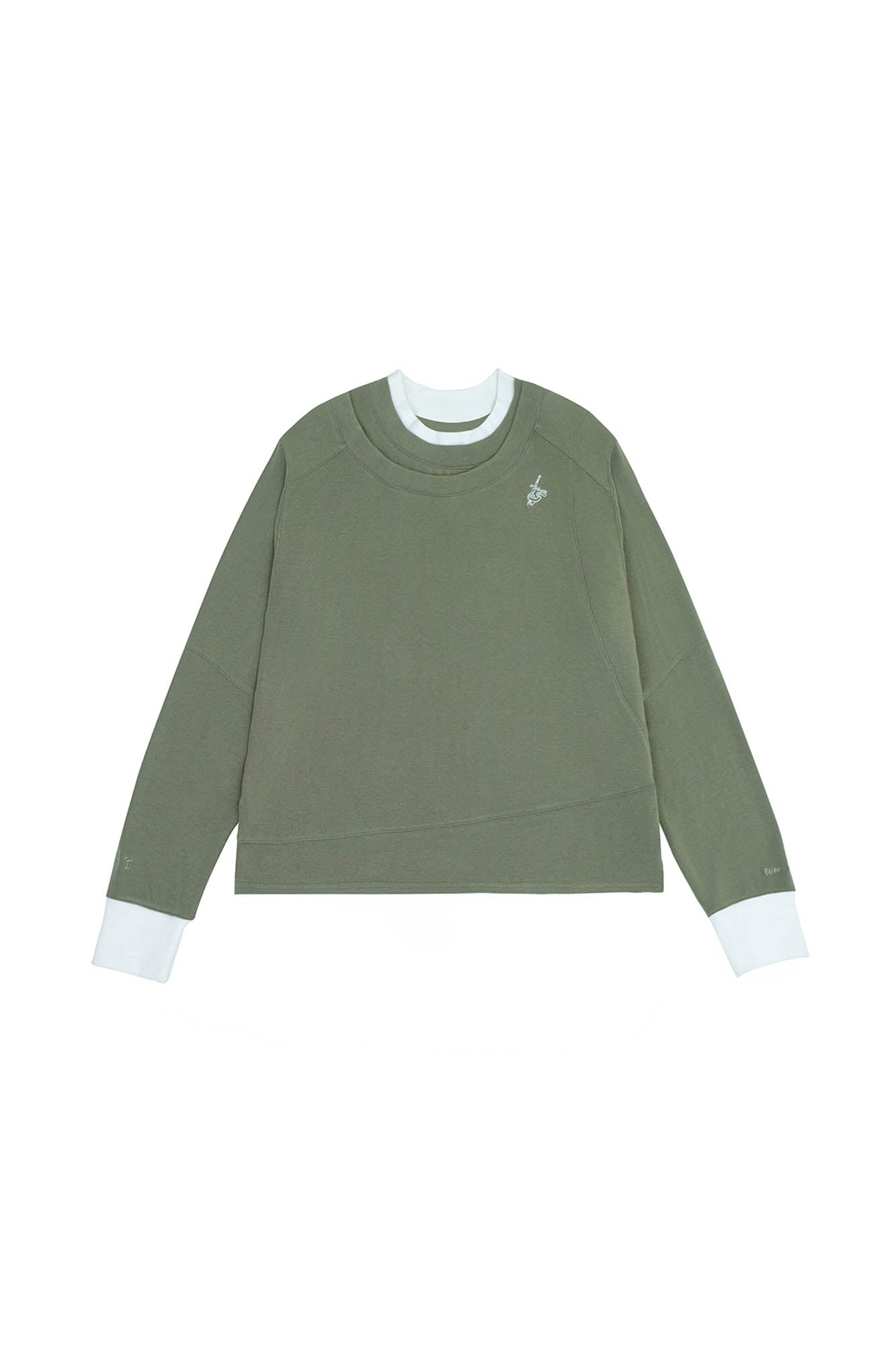 IN EXISTENCE Layered Asymmetrical Neck Embroidered Long-Sleeve Tee