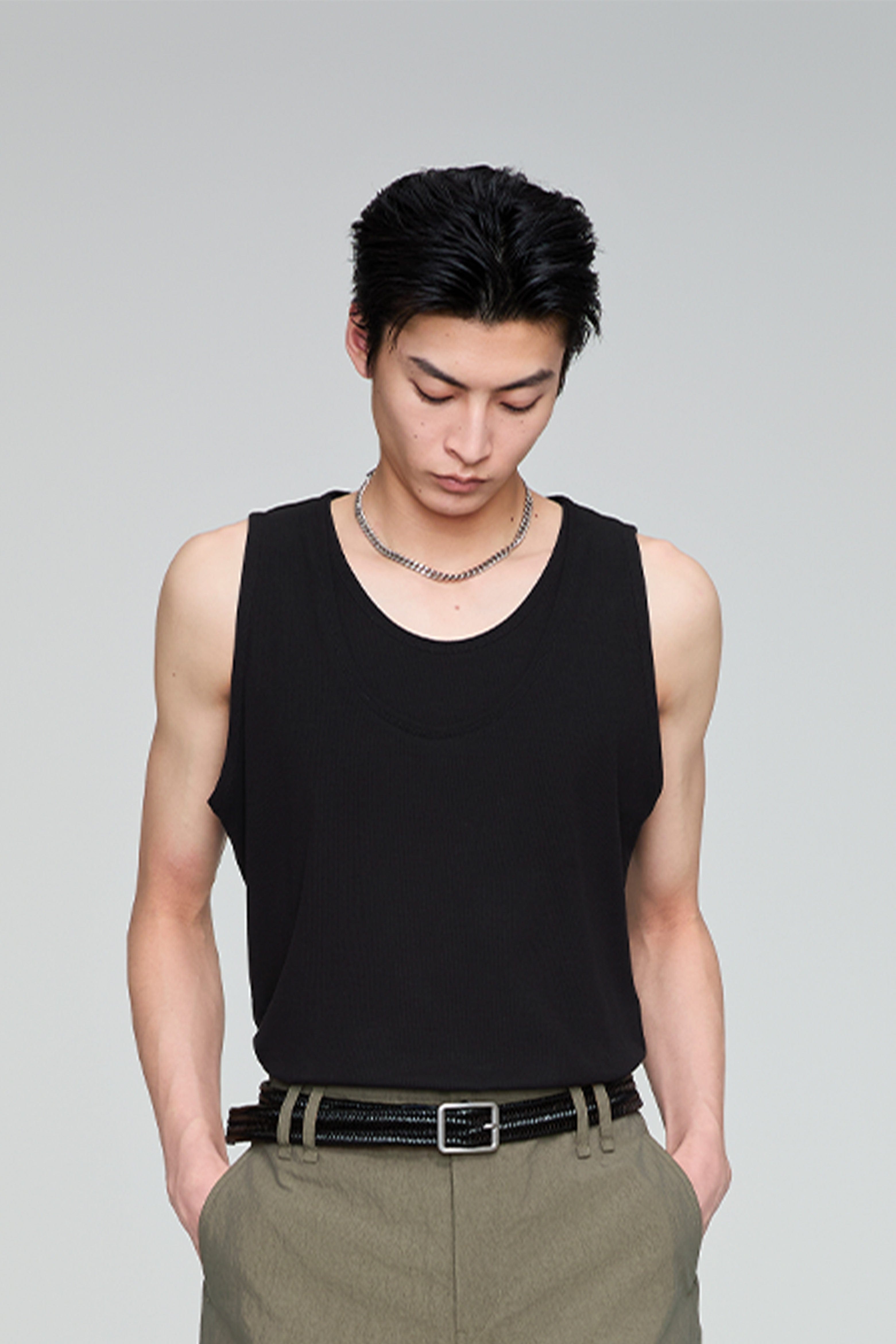 OPICLOTH Double-Layer Ribbed Tank Top