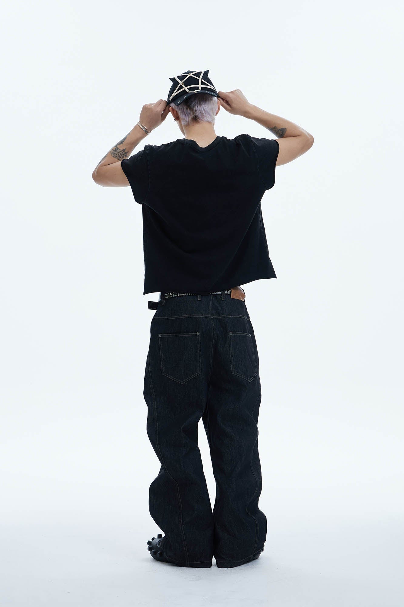 DND4DES Asymmetric Button-Fly Spliced Baggy Jeans