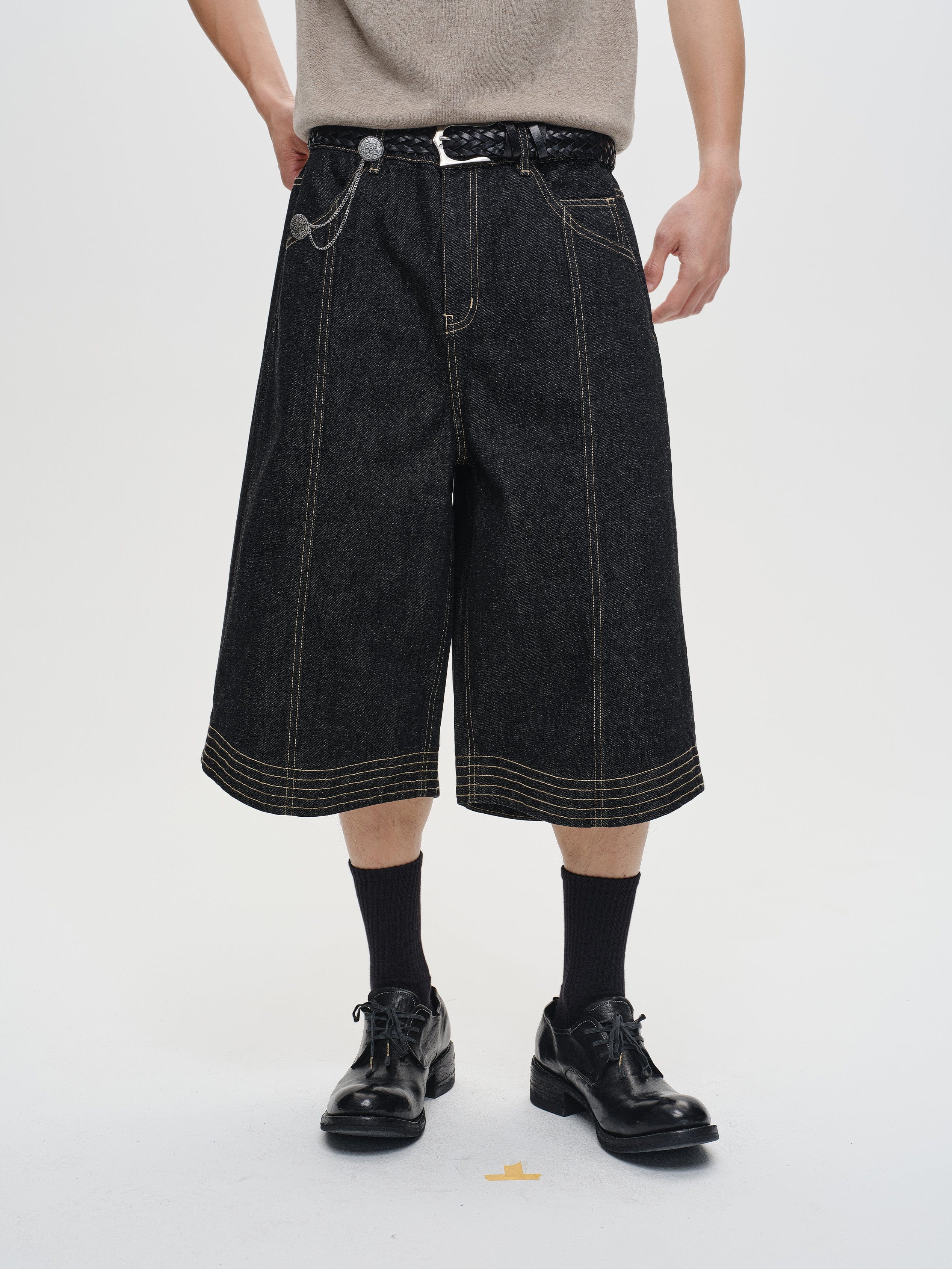 CATSSTAC Contrast Stitch Middle Spliced Raw Denim Jeans