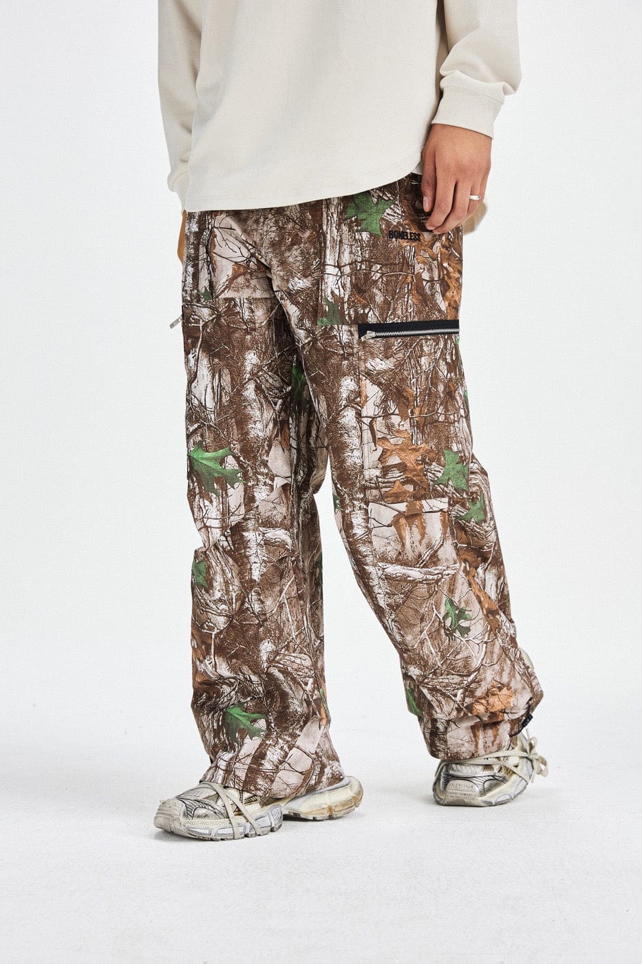 BONELESS Withered Leaves Crinkled Camo Cargo Pants