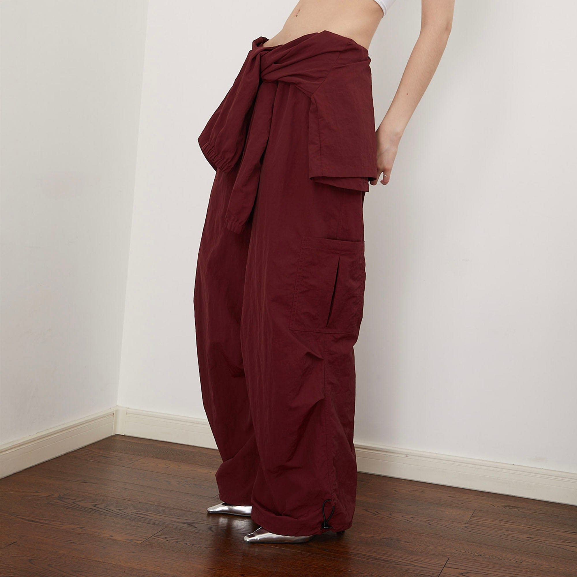 ASSEEN Detachable Draped Flap Wrinkled Parachute Pants