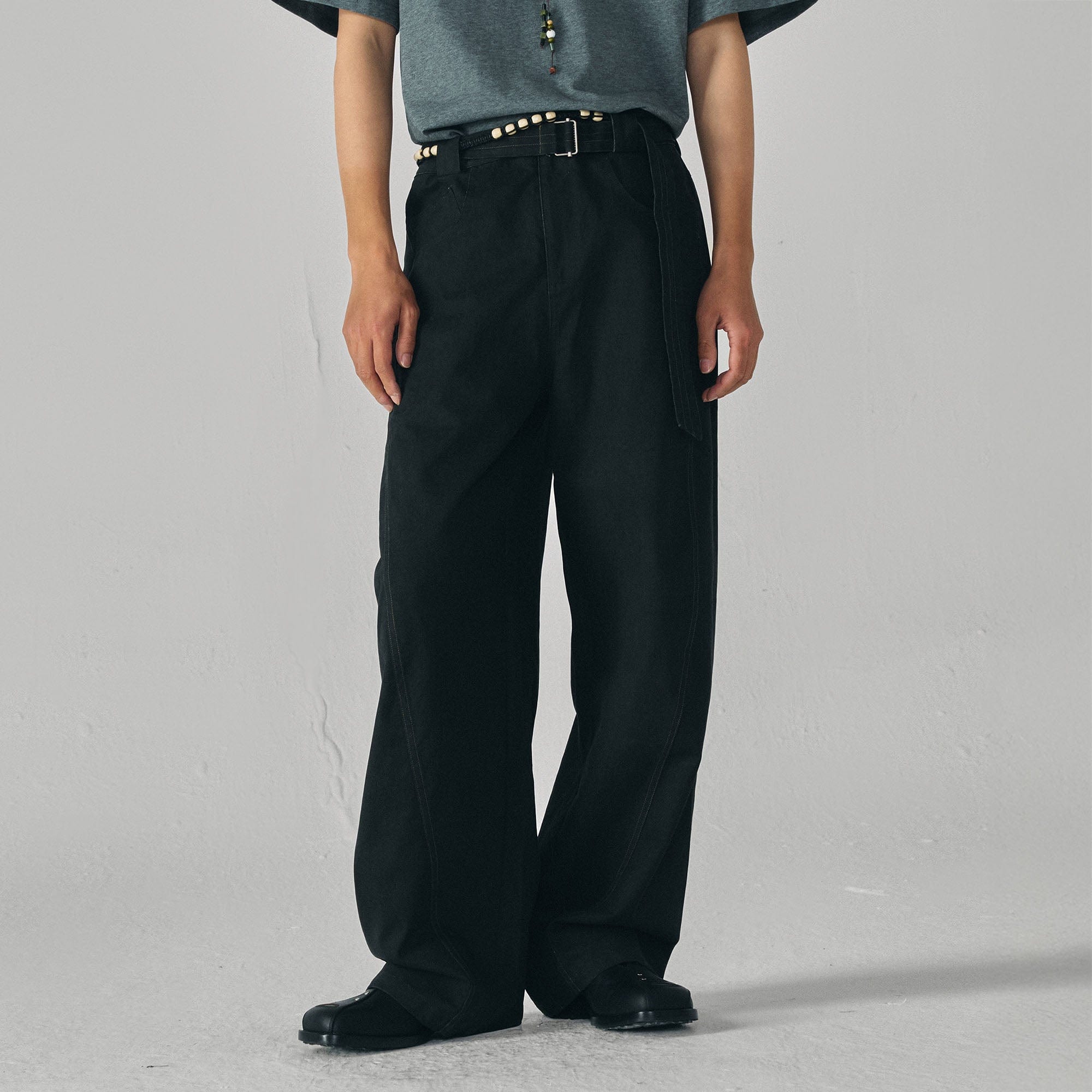 GONGHE REPUB Arc Spliced Strap Belt Pants