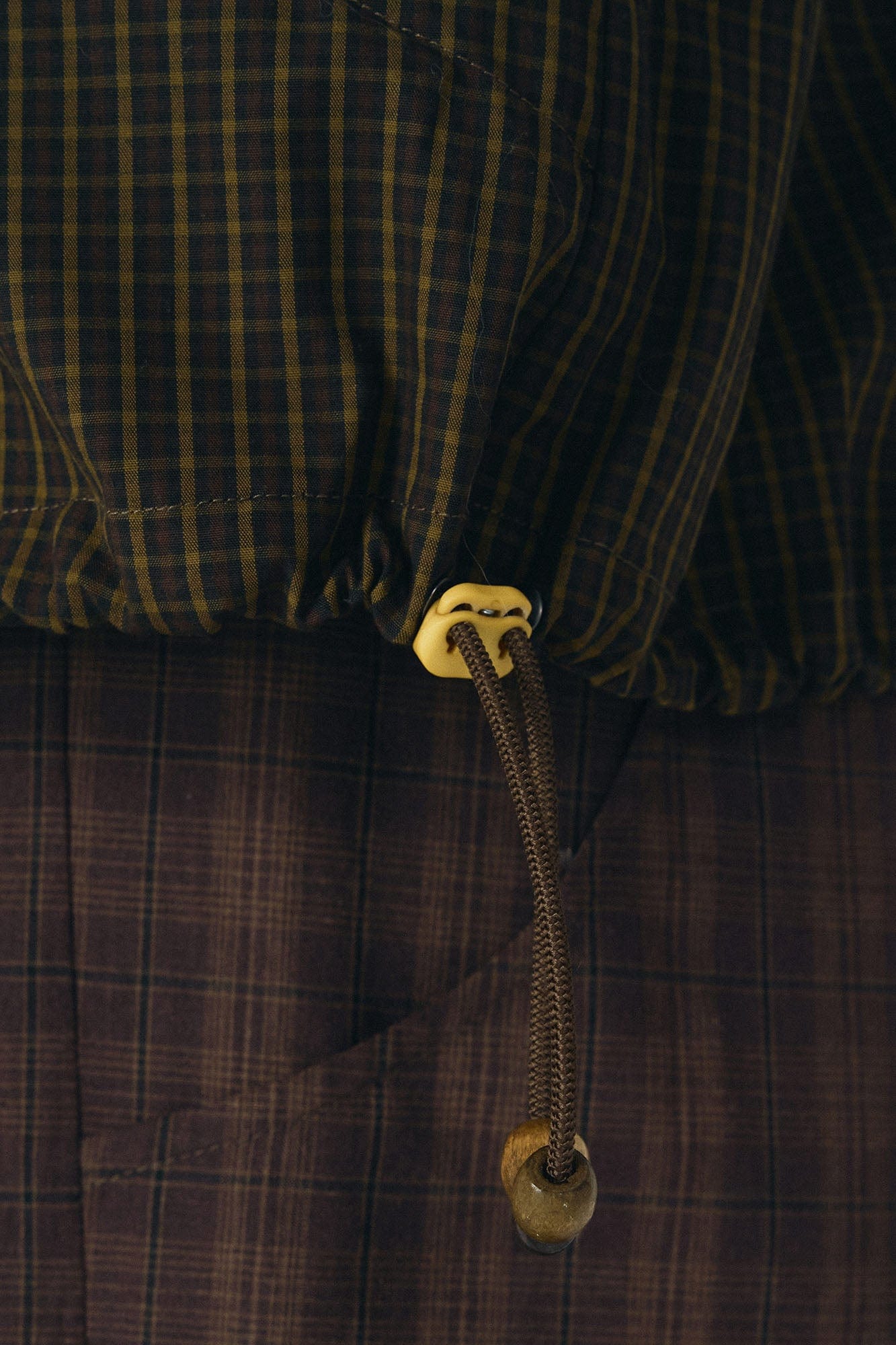 GONGHE REPUB Retro Checked Curved Spliced Drawstring Half Shirt