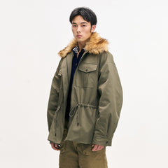 LEONSENSE Classic Detachable Faux-Fur Collar Parka Coat