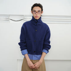 KREATE High-Collar Big-Pocket Button-Up Knitted Jacket