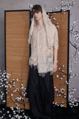 JIECHI Fringed Sequin Embroidered Hooded Poncho