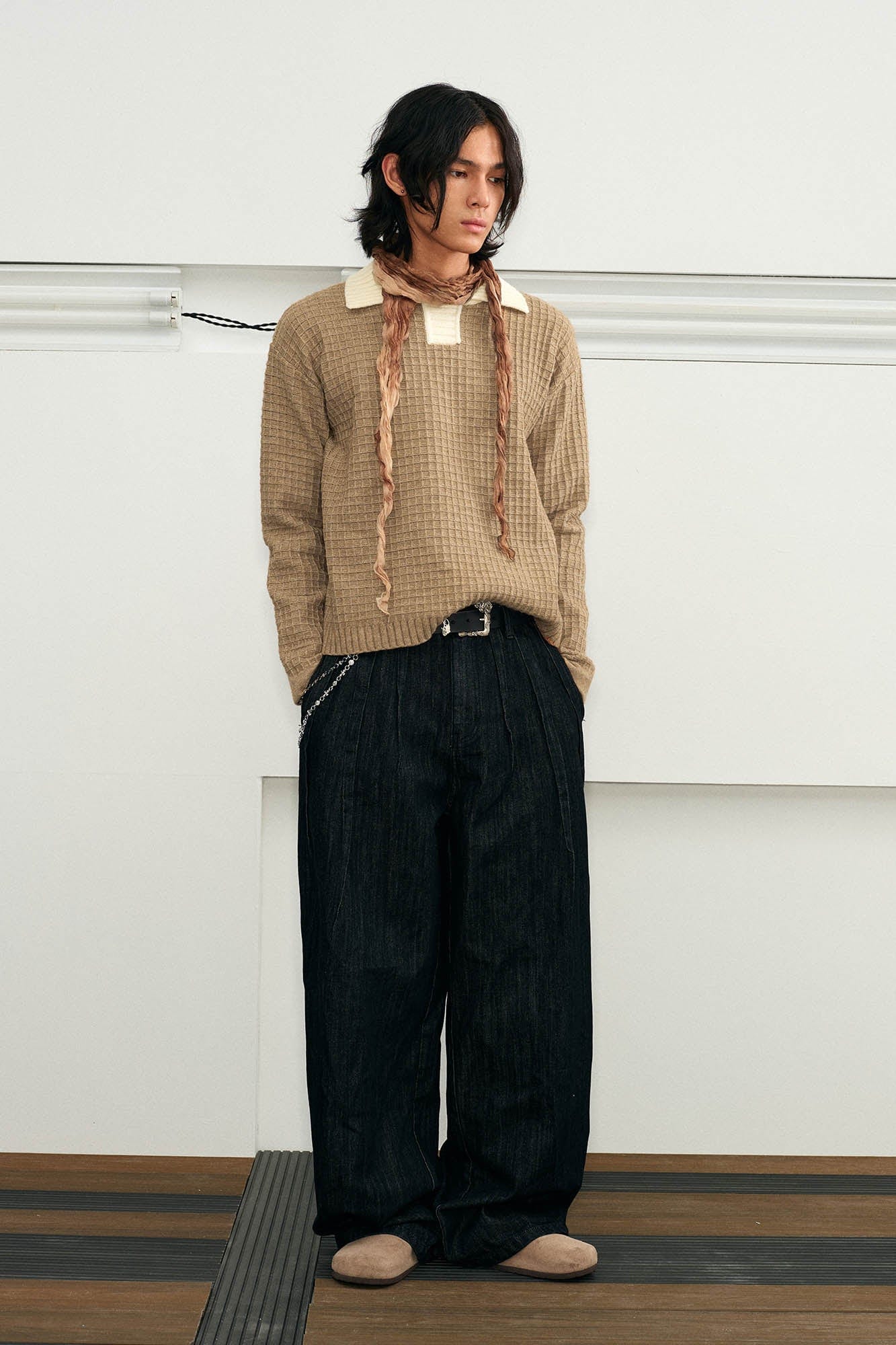 KREATE Waffle Knit Polo Sweater