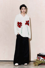 OIPWORD Spring Flower Distressed Cardigan