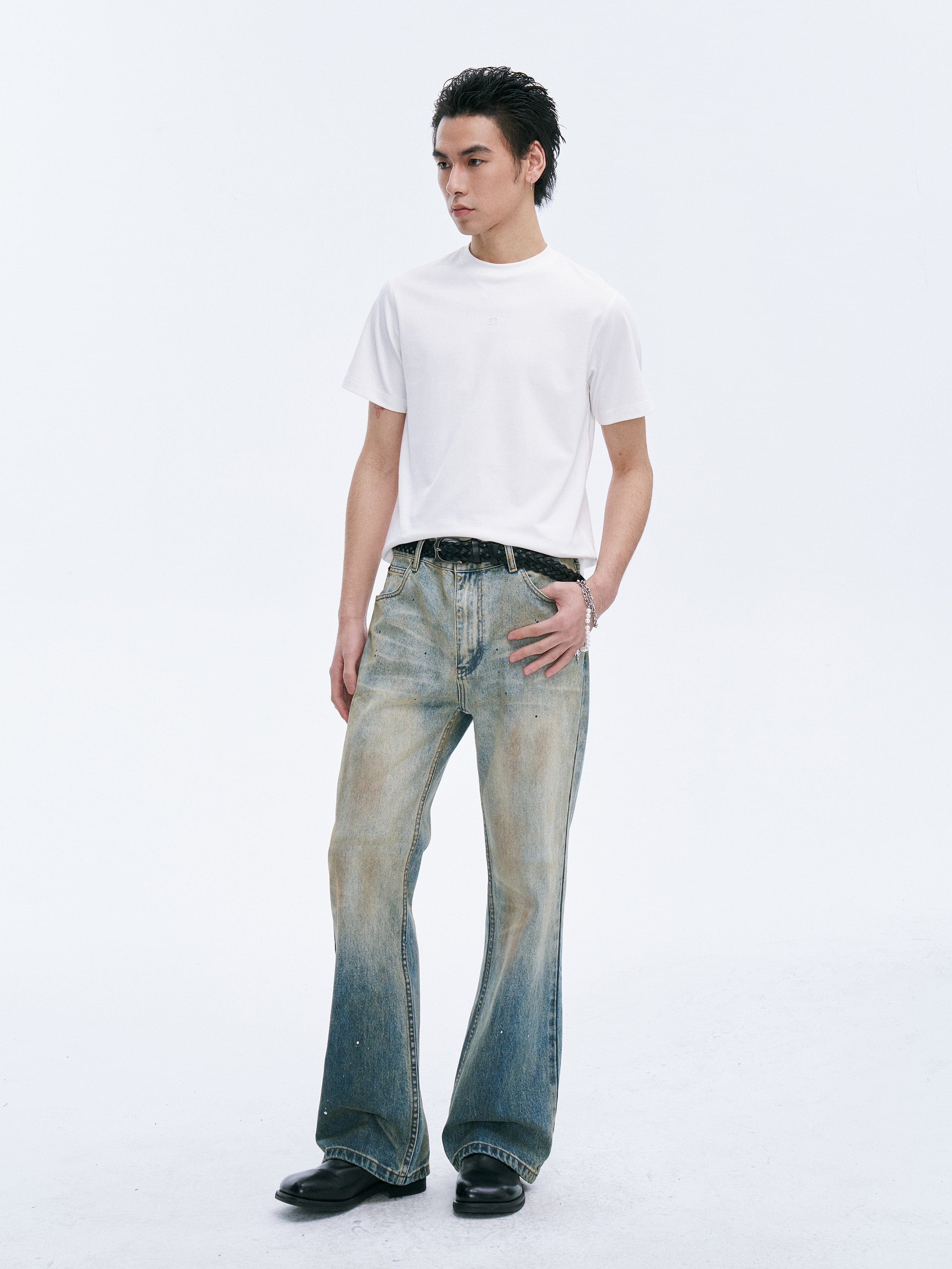 CATSSTAC Washed Sunfade Paint-Splatter Wide-Leg Jeans