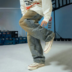 MAKEMORE Classic Acid Washed Crinkled Jeans