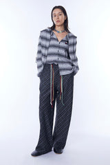 ASSEEN Plaid Double-Waist Drawstring Wide-Leg Pants