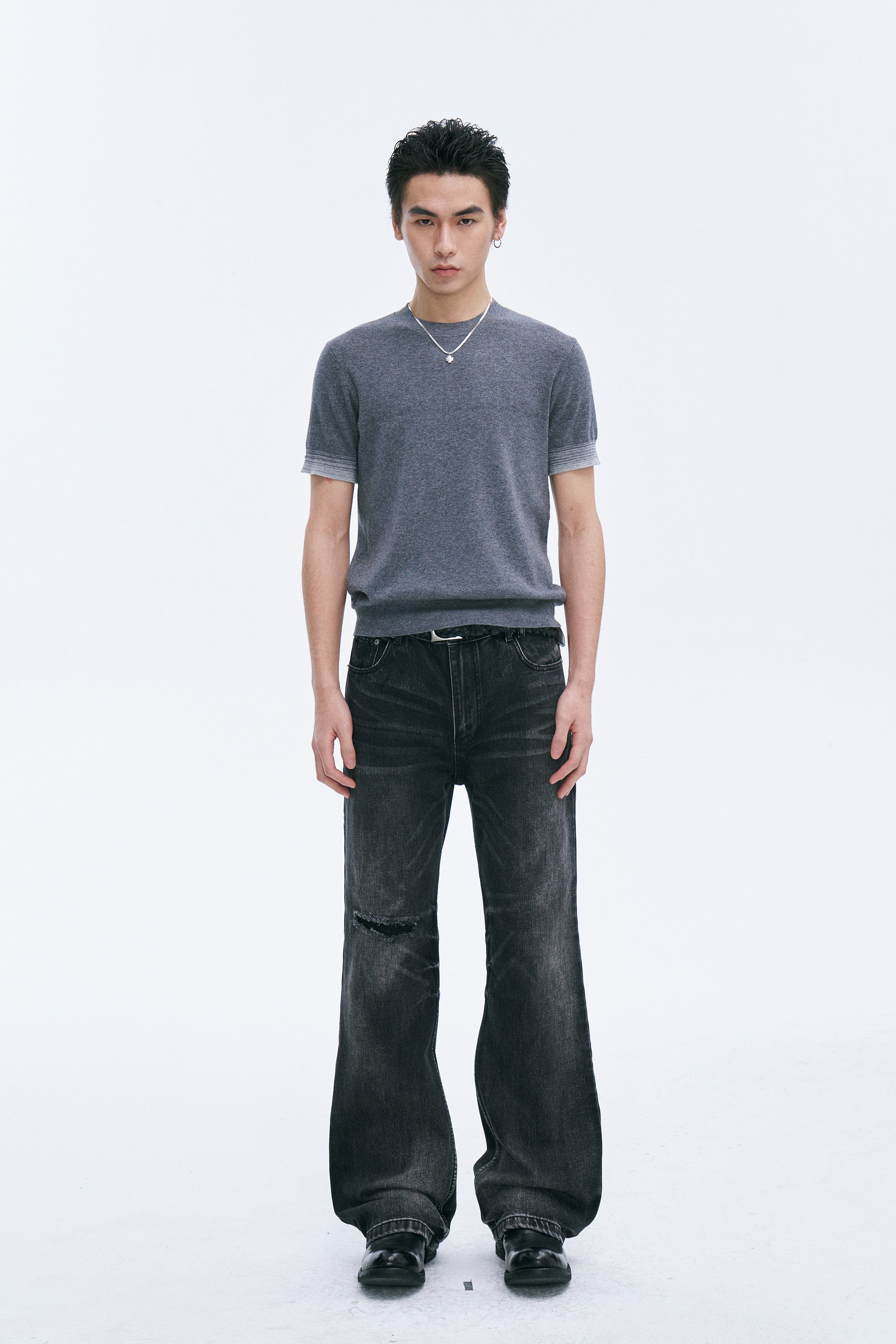 CATSSTAC Whisker Washed Frayed Straight-Leg Jeans