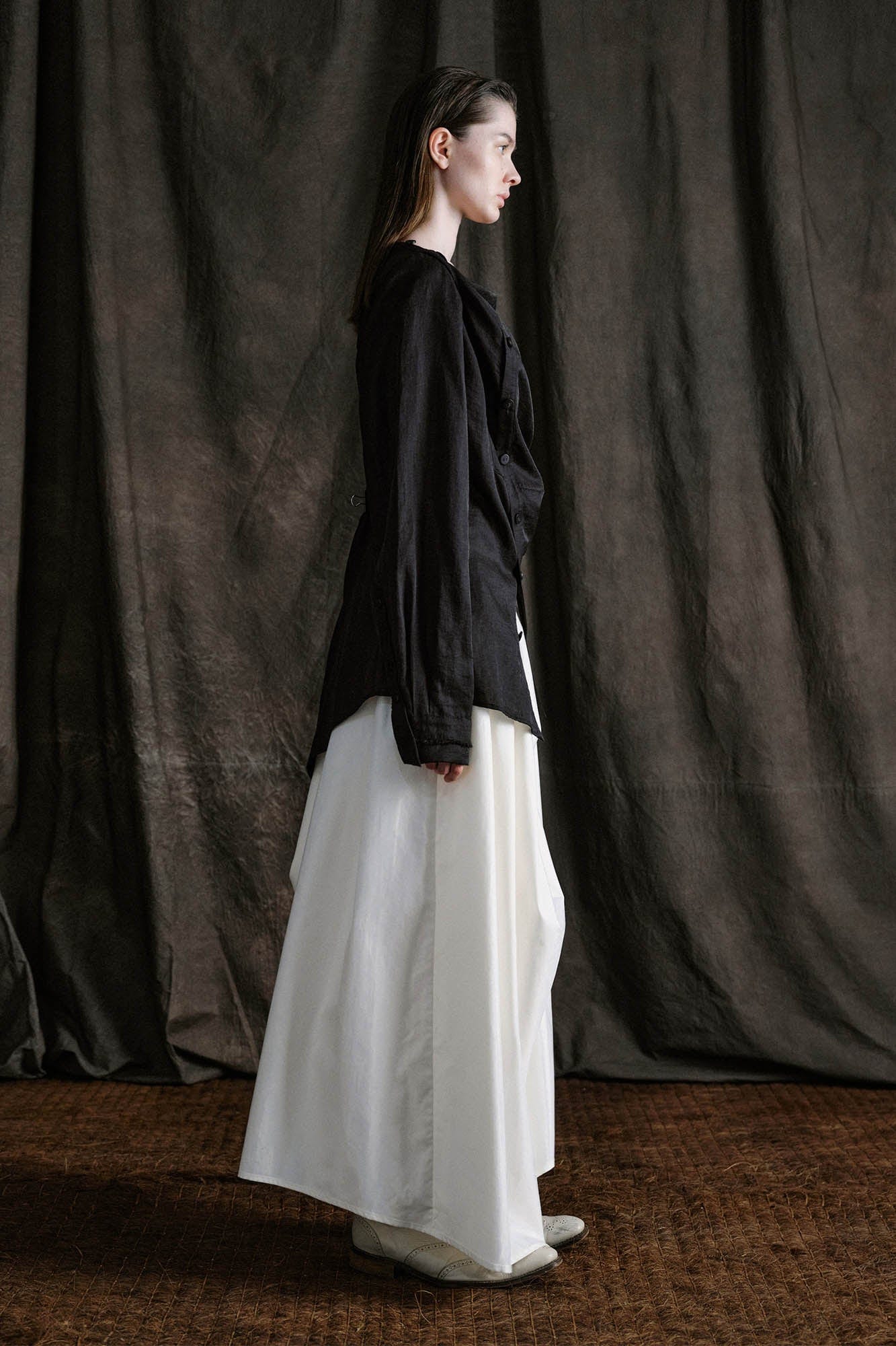 ILNya Nieternite Nifutur Asymmetrical Sheer Draped Button-Up Shirt