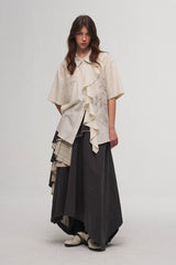 ILNya Nieternite Nifutur Asymmetrical Layered Stripe Ruffled Maxi Skirt