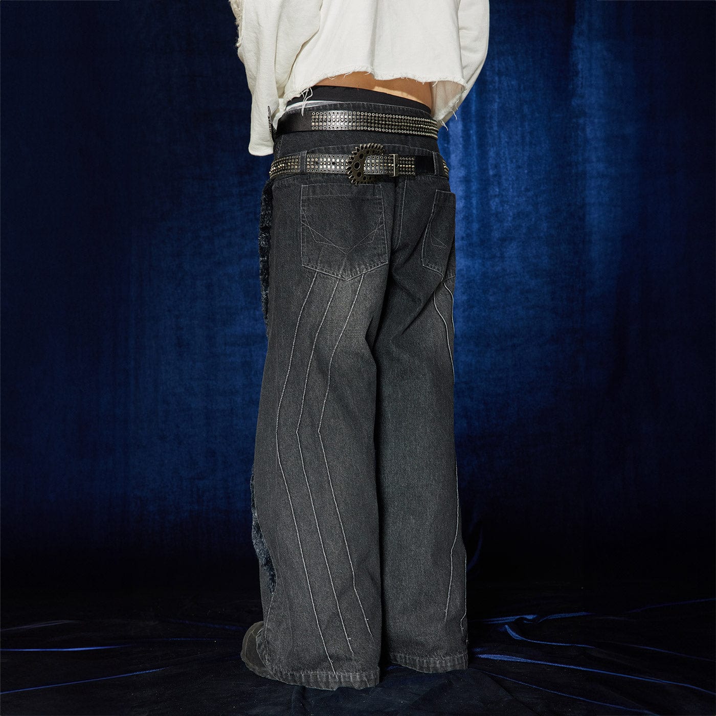 DND4DES Raw-Edge Faux Fur Spliced Jeans