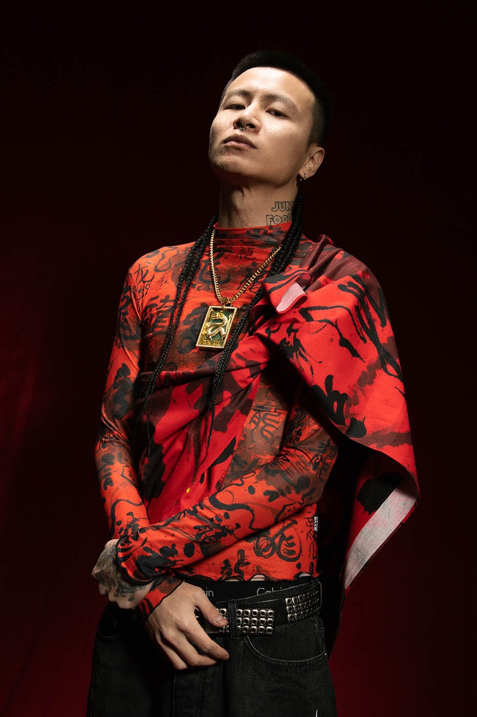 RTVG Calligraphy Full-Print Turtleneck Slim L/S Tee