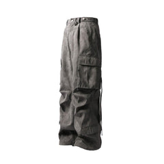 RELABEL Mini Checker Multi-Pocket Strap Pleated Cargo Pants Dark Gray